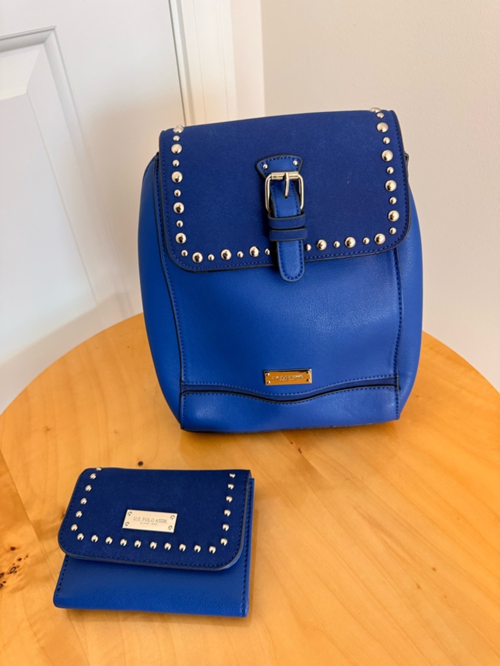 U.S. Polo Assn. Cobalt Blue Studded Backpack and Wallet Set